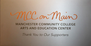 The MCC on Main sign welcomes guests to the gallery and Viscogliosi Entrepreneurship Center.