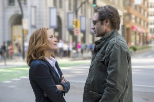 Gillian Anderson and David Duchvony reprising their roles as FBI Agents Scully and Mulder; still shot from "My Struggle" Photo by IB Times. 